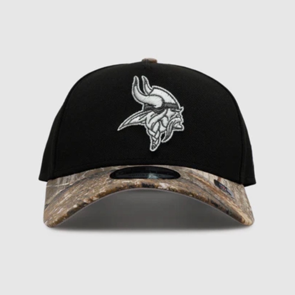 NWT MINNESOTA VIKINGS 'BLACK CROWN REALTREE VISOR' 9FORTY A-FRAME SNAPBACK